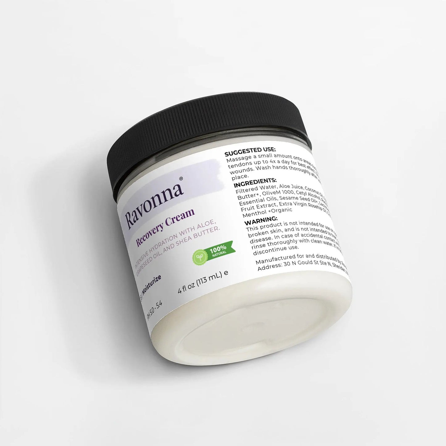 Recovery Cream jar tilted on minimal surface – Ravonna